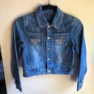 Vintage Girl's Jean Jacket Medium Rinse with Jeweled Grommet Detailing. Large